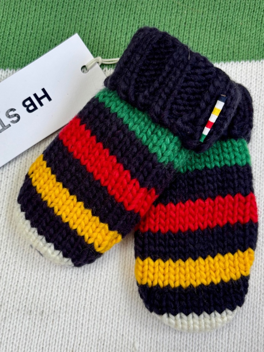 NWT HBC STRIPES "Infant mittens (no thumbs). Great as a tree ornament as well!